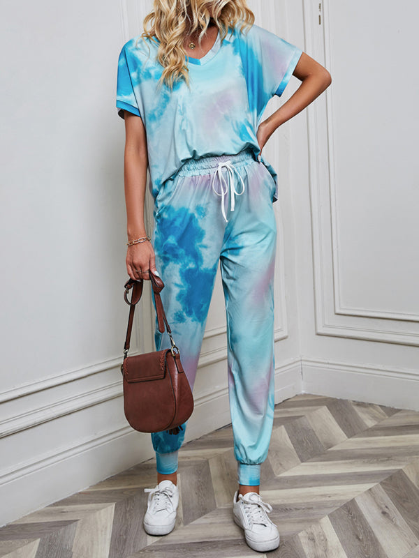 Sports suit printed casual short-sleeved trousers spring summer Two-piece Set