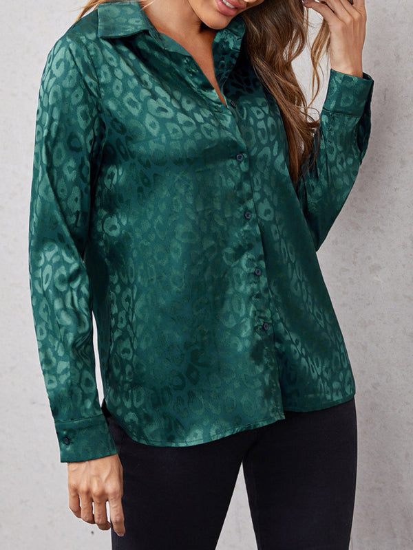 Open button leopard jacquard shirt elegant commuter long-sleeved shirt