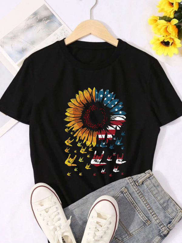 Women's American Flag Sunflower Shirt