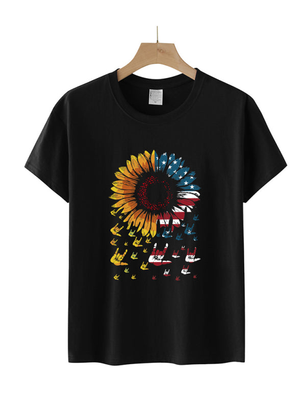 Women's American Flag Sunflower Shirt
