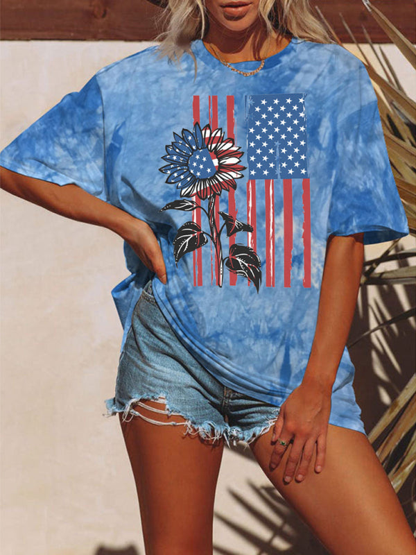 Women's 4th Of July Tie-dye Vintage Independence's Day Short Sleeve T-shirt