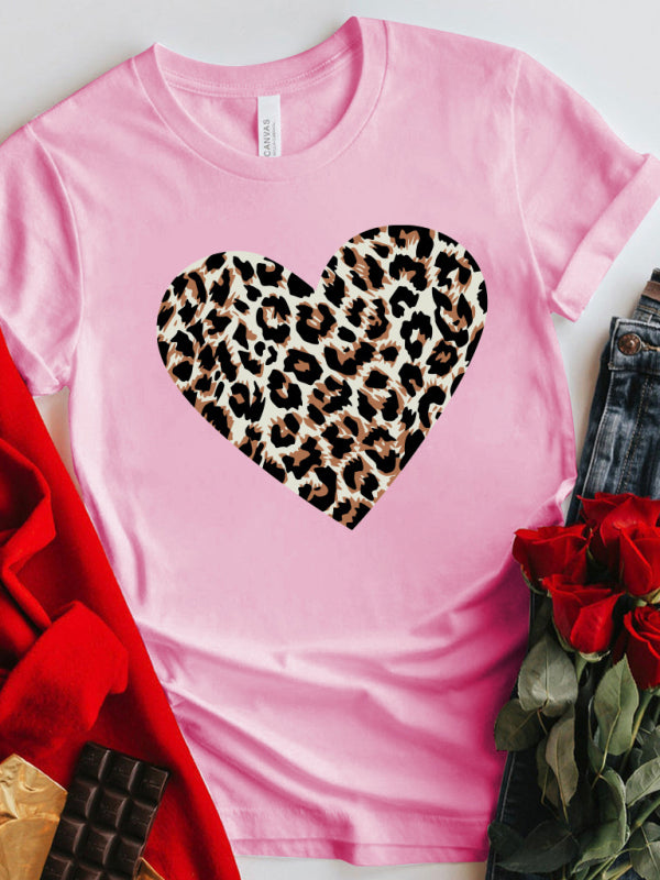 Women's Leopard And Heart Graphic Print Tee