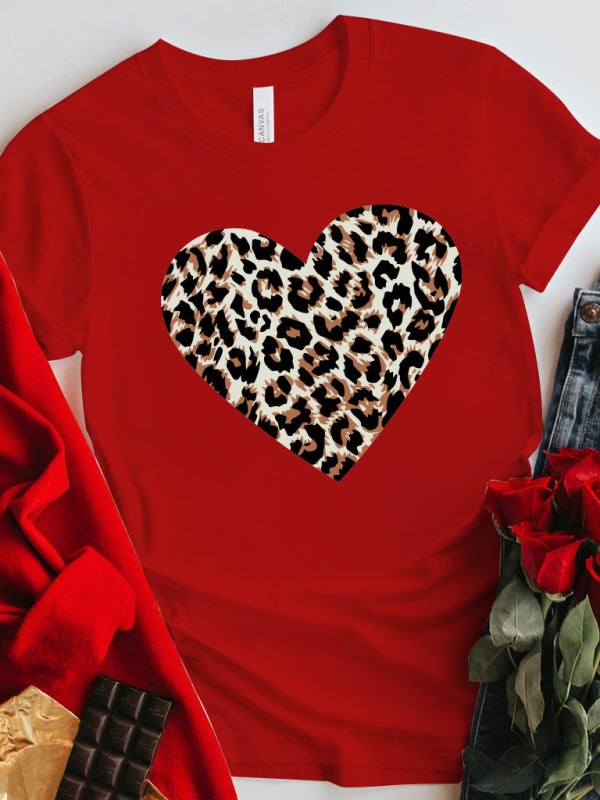 Women's Leopard And Heart Graphic Print Tee