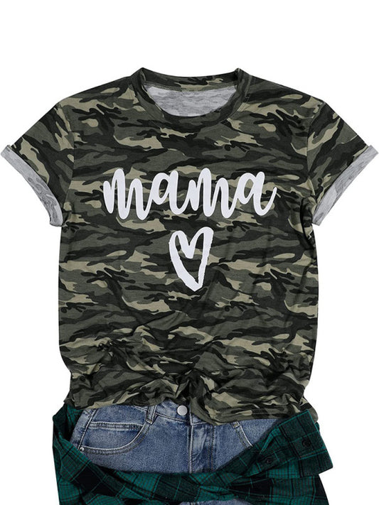 Women's mama print camouflage pullover T-shirt