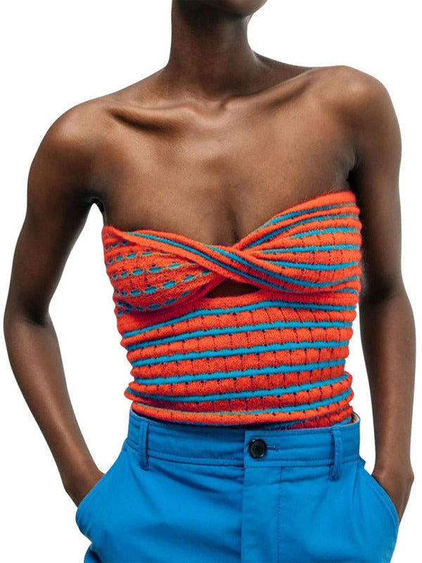 Women's Vacation Sexy Striped Sweater Knit Bandeau Tank Top