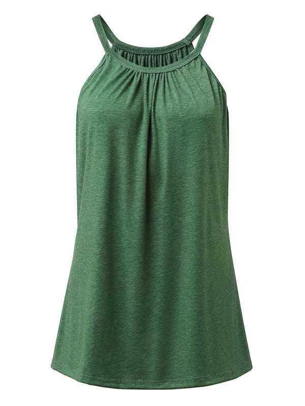 Casual solid color cotton round neck sleeveless loose large pullover t-shirt