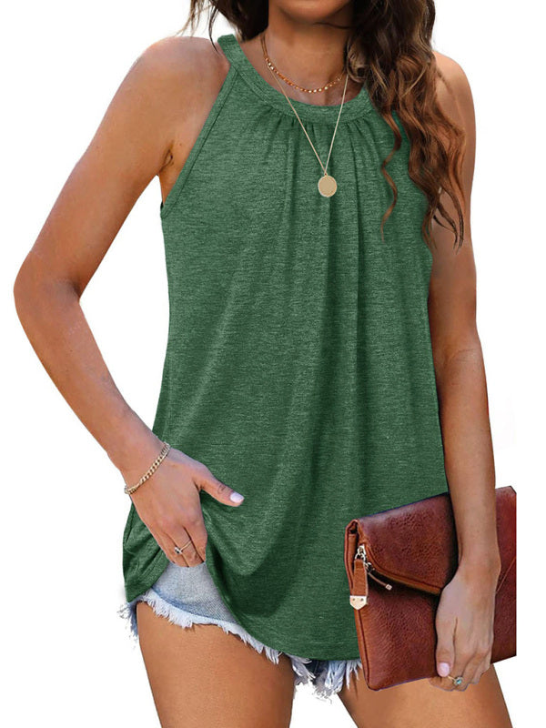 Casual solid color cotton round neck sleeveless loose large pullover t-shirt
