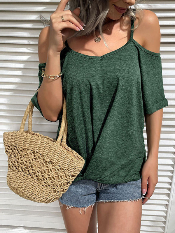 Women's solid color strapless one-shoulder t-shirt for women
