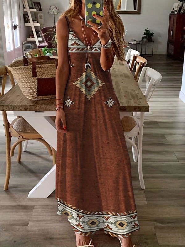 Women's Knit Casual Ethnic Aztec Slip Dress