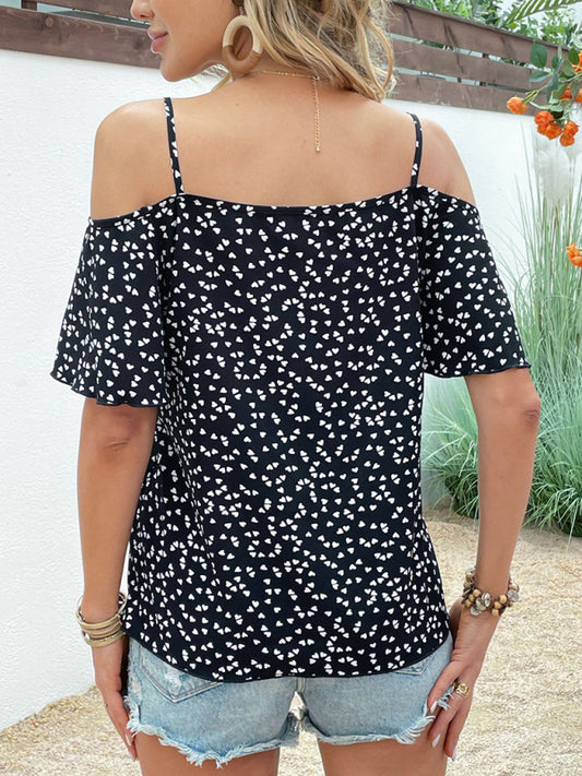 Women's love print off-shoulder short-sleeved top