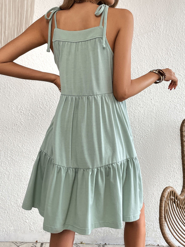 Lace-up Panel Skirt Women's Bow Sling Backless Dress