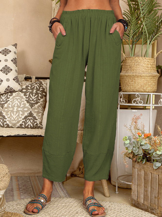 Solid Color Loose Cotton Linen Casual Pants Home Harem Pants