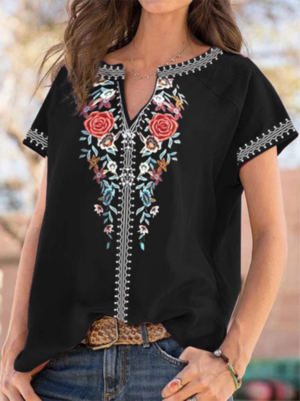 Women's loose western ethnic style top short-sleeved t-shirt