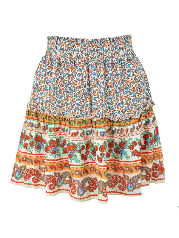 Printed Skirt Bohemian Ethnic Ruffle Skirt