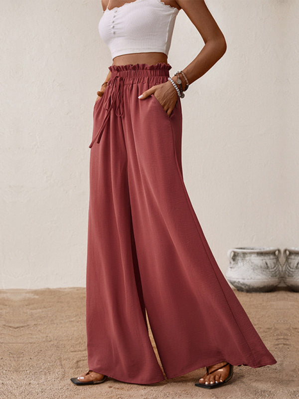 New fashion big horn solid color wide-leg pants