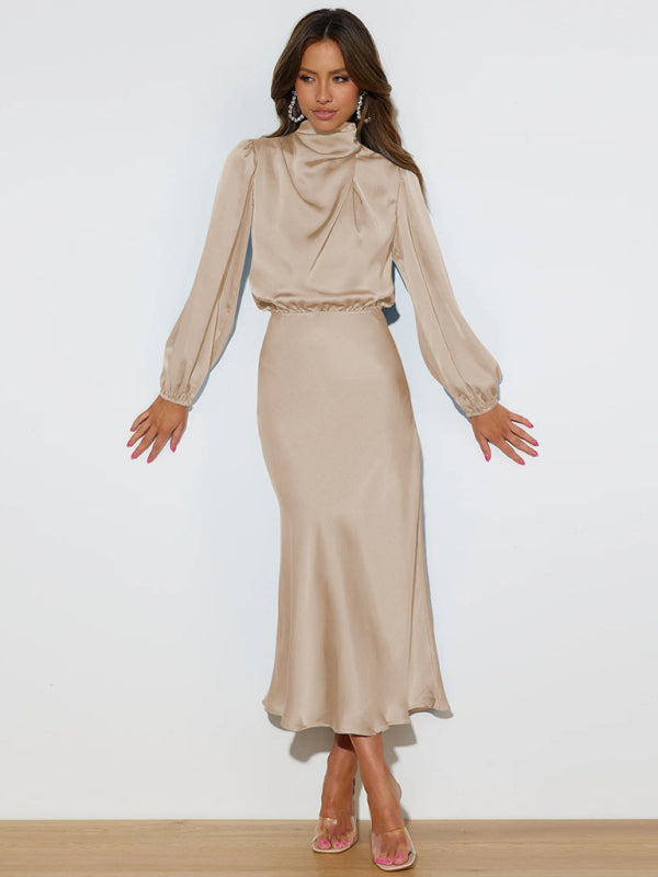 Elegant elegant women's satin long sleeve loose dress
