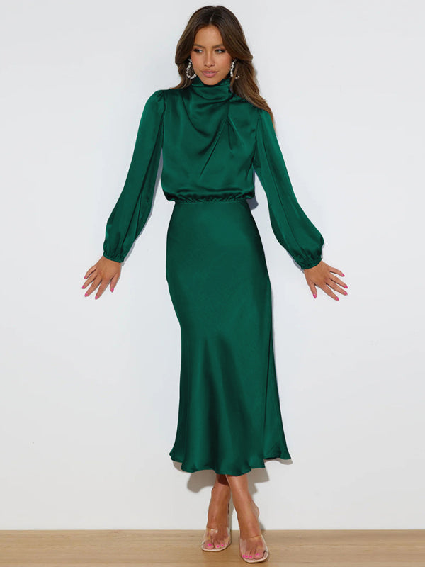 Elegant elegant women's satin long sleeve loose dress