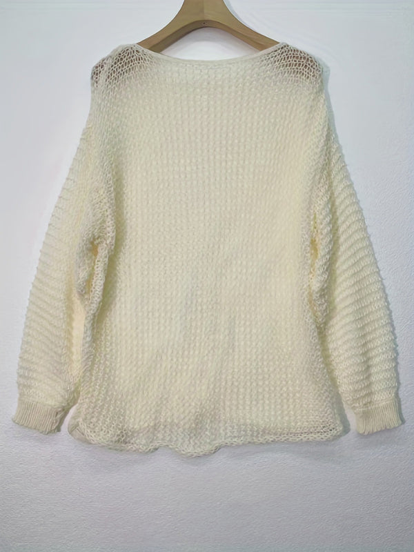 Women's new solid color hollow loose long-sleeved sweater