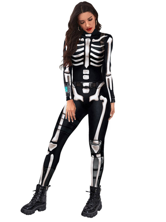 Halloween Jumpsuit Skull Skeleton Digital Print Jumpsuit
