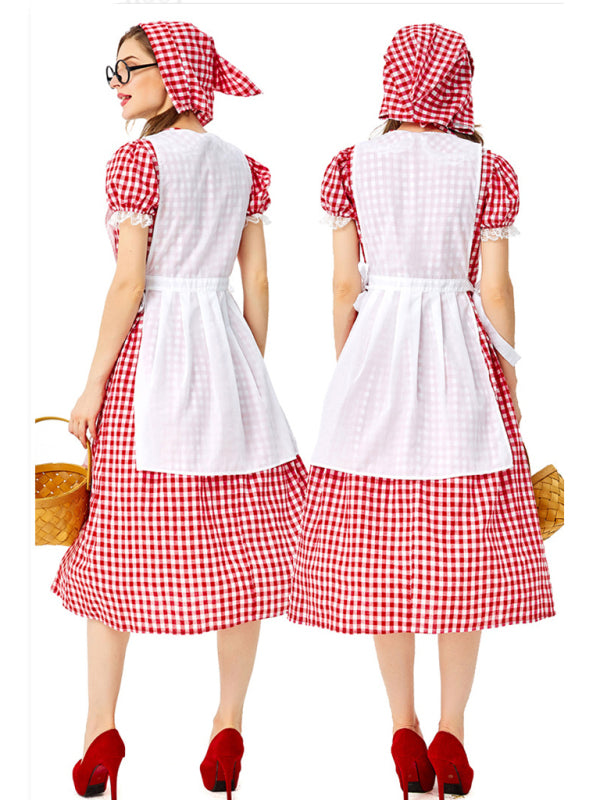 Halloween Red Plaid Cosplay Little Red Riding Hood Character Suit