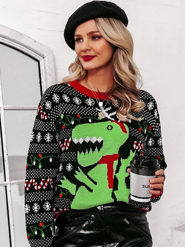Women's Loose Bottoming Round Neck Pullover Knit Long Sleeve Christmas Sweater