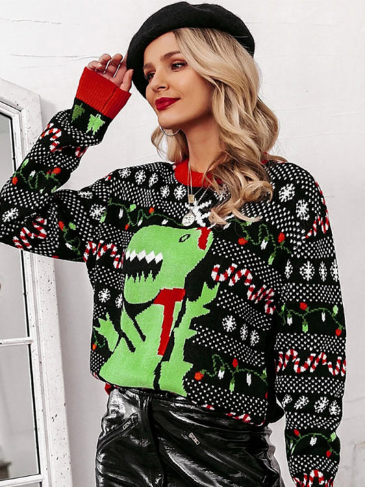 Women's Loose Bottoming Round Neck Pullover Knit Long Sleeve Christmas Sweater