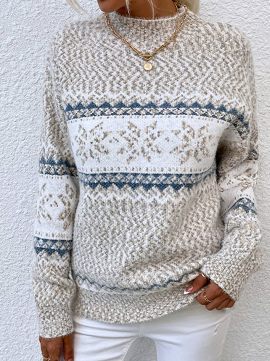 Women's Knitted Half Turtleneck Snowflake Christmas Sweater