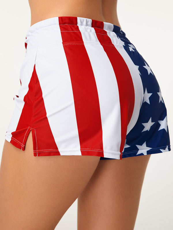 Women's Stripe Print America Flag Graphic Shorts