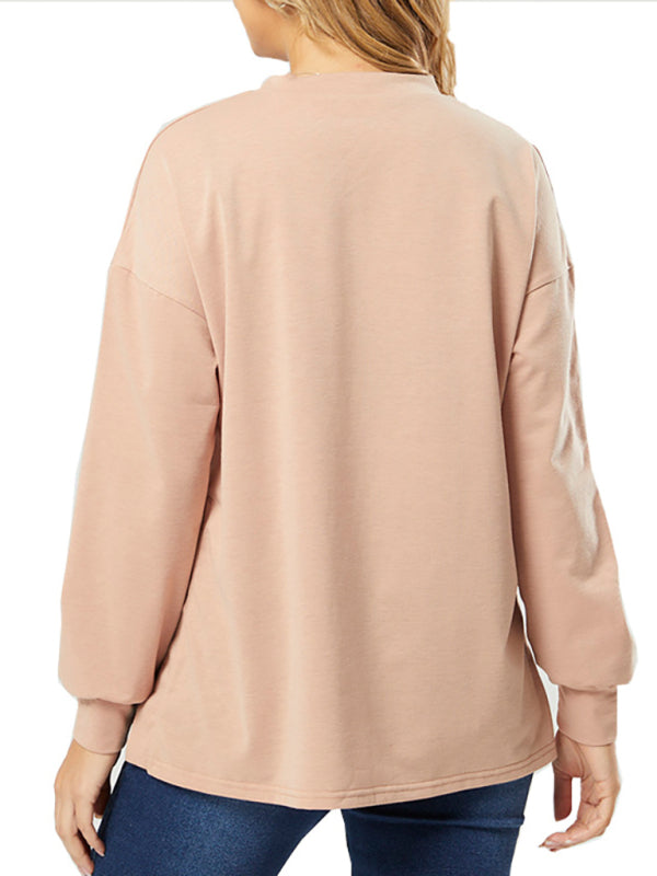 Solid color round neck long sleeve open bottoming top for pregnant mothers