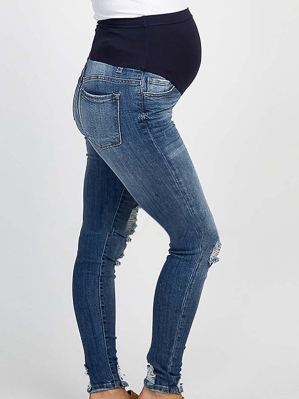Maternity solid color belly support casual jeans