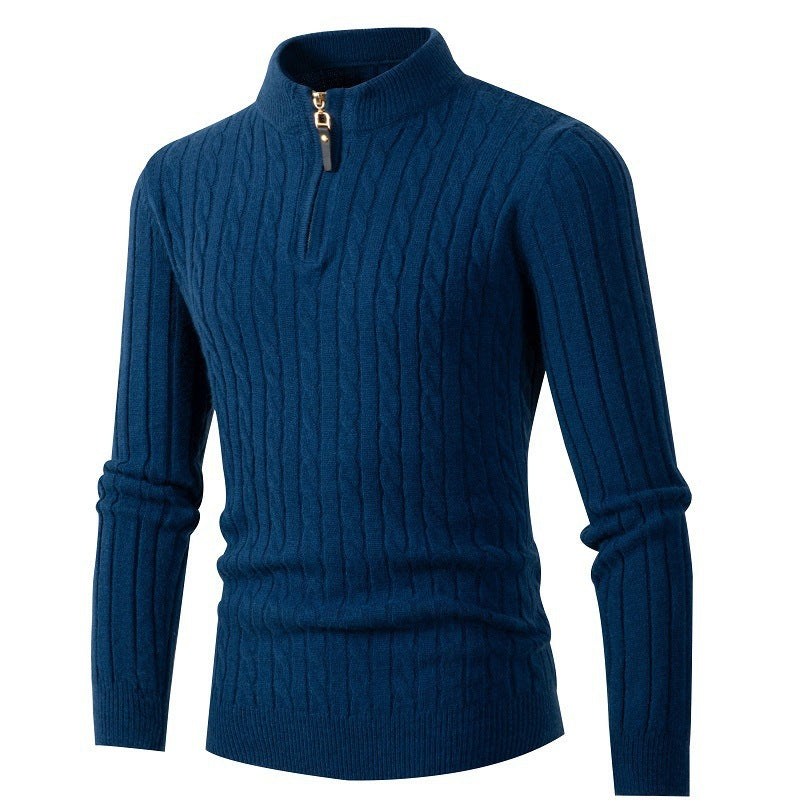 Long-sleeved twisted half-high collar zipper knitted sweater bottoming top